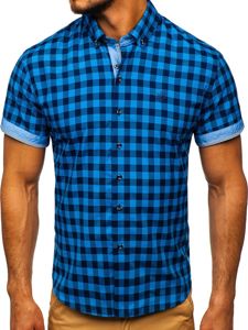 Vyriški languoti marškiniai trumpomis rankovėmis mėlyni Bolf 4508
