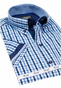 Vyriški languoti marškiniai trumpomis rankovėmis, mėlyni Bolf 4510