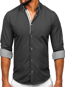 Vyriški marškiniai ilgomis rankovėmis grafito spalvos Bolf 3762