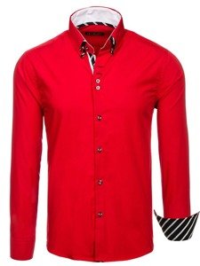 Vyriški marškiniai ilgomis rankovėmis raudoni Bolf 3762