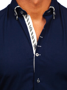 Vyriški marškiniai ilgomis rankovėmis tamsiai mėlyni Bolf 3762