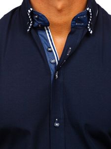 Vyriški marškiniai trumpomis rankovėmis tamsiai mėlyni Bolf 2911-1