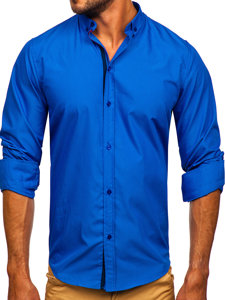 Vyruiški elegantiški marškiniai ilgomis rankovėmis tamsiai mėlyni Bolf 3713