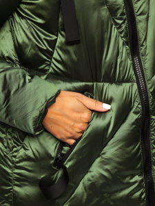 Žalia moteriška dygsniuota žieminė striukė su gobtuvu Bolf 23070